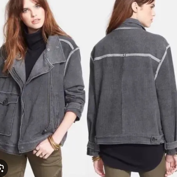 EUC FREE PEOPLE railroad knit pin stripe black grey jacket size S/M - Picture 6 of 16